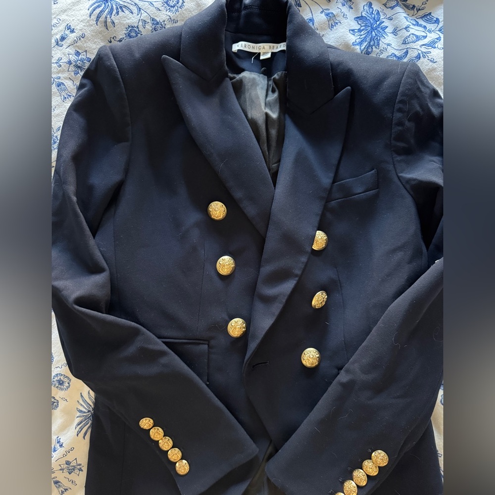 Veronica Beard Navy Miller Dickey Blazer with Gold Buttons